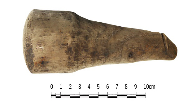 The lifesize wooden phallus. Photograph courtesy of The Vindolanda Trust.