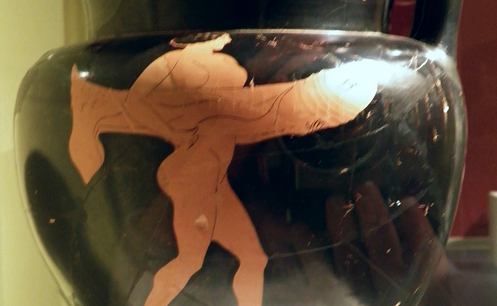 Greek vase woman with huge dildo-like object