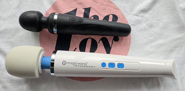 Magic Wand next to Lovense Domi 2