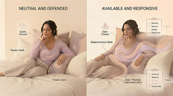 Comparison of a more guarded neutral state and a more relaxed responsive state as arousal begins to build.