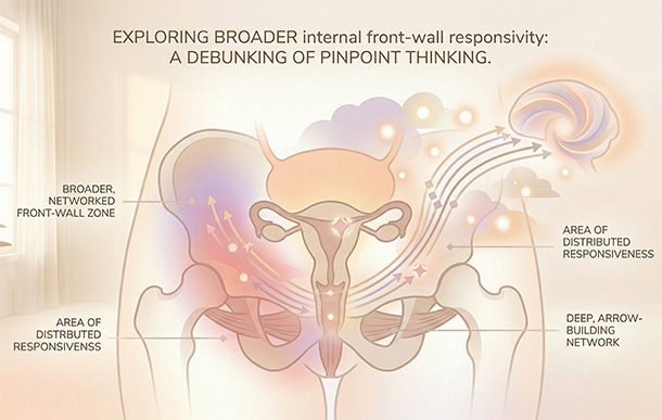 Illustration showing a broader internal responsive area instead of a single tiny G-spot target.