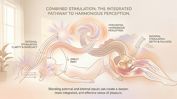 Infographic showing external and internal stimulation working together as a blended, harmonious experience.