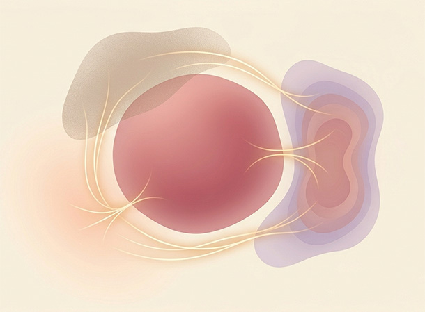Soft abstract diagram illustrating how stress, fatigue, and hormonal shifts can naturally lengthen orgasm timing on different days.