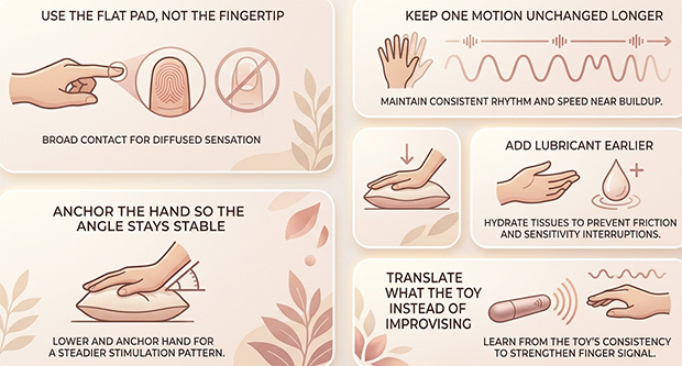 Infographic showing common reasons fingers may fail even when a toy works, including too much speed, too much precision, or changing what was already working.