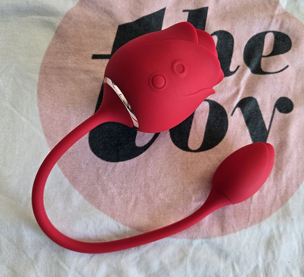 Lovehoney Rose Glow side demonstrating the control buttons and the egg vibrator at the end
